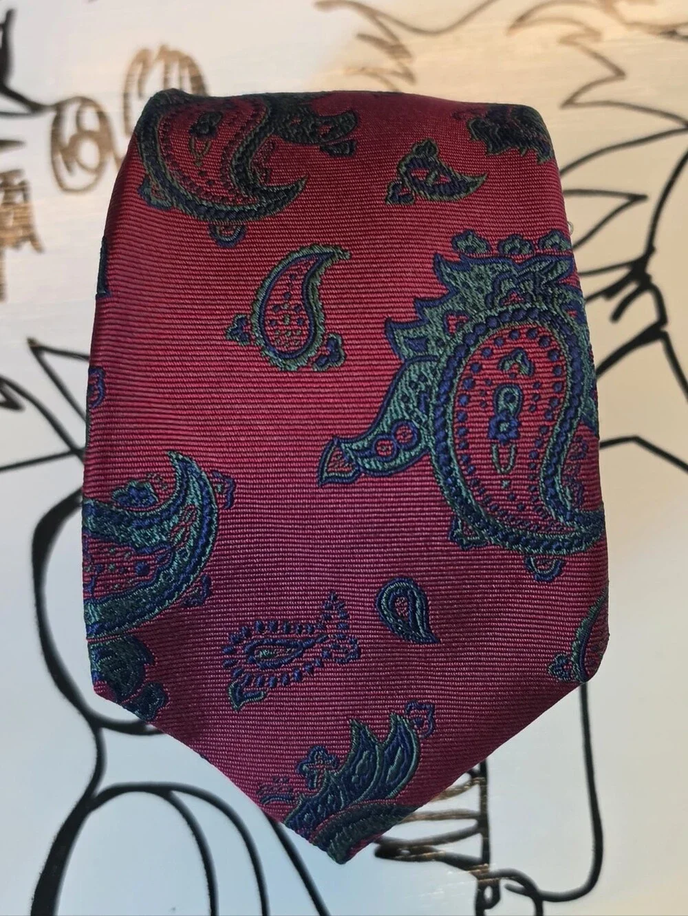 Lauren Ralph Lauren Men’s Red Paisley Silk Tie 60” x 3” Modern Slim VTG Style